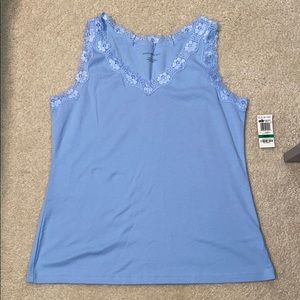 Light Blue Tank Top With Lace Trim